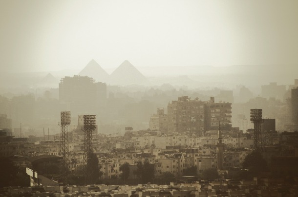 Cairo city with pyramids
